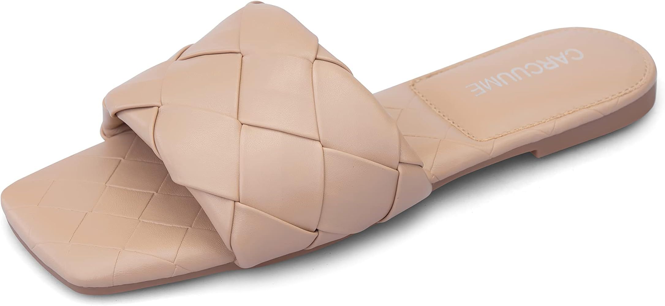 Women Square Open Toe Flat Slides Sandals Braided Strap Slip On Mule Woven Slippers | Amazon (US)