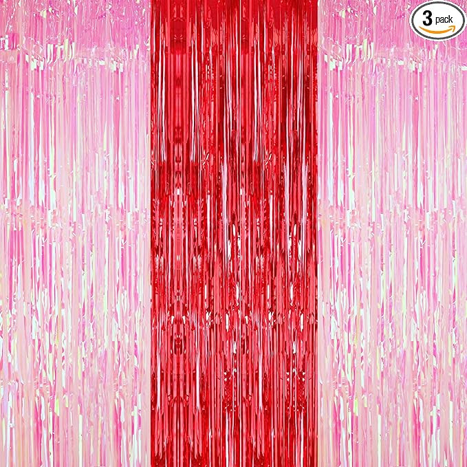 KatchOn, Xtralarge Pink and Red Streamer Backdrop - 3.2x8 Feet, Pack of 3, Pink and Red Fringe Ba... | Amazon (US)