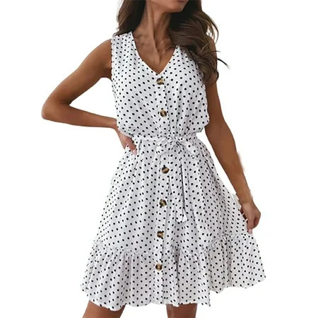 Midi Dresses For Women Polka Dot Dress For Women Trendy 2022 ’s Sexy Sleeveless Front Buttoned With  | Walmart (US)