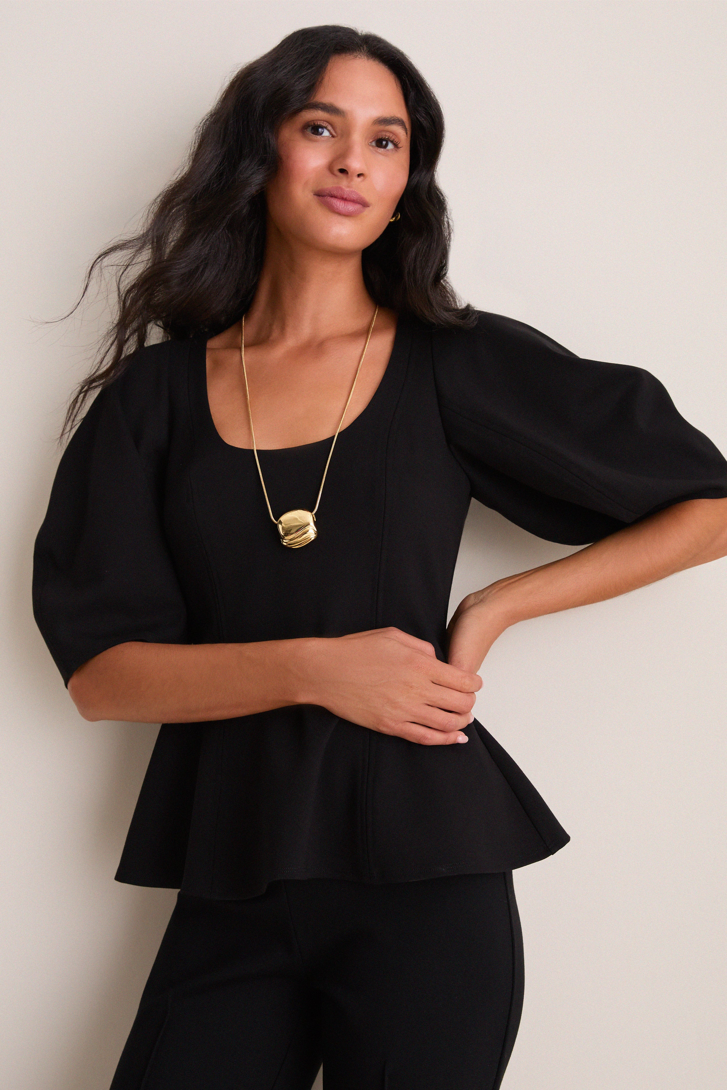 Black Bebe Ponte Peplum Top | Tuckernuck (US)