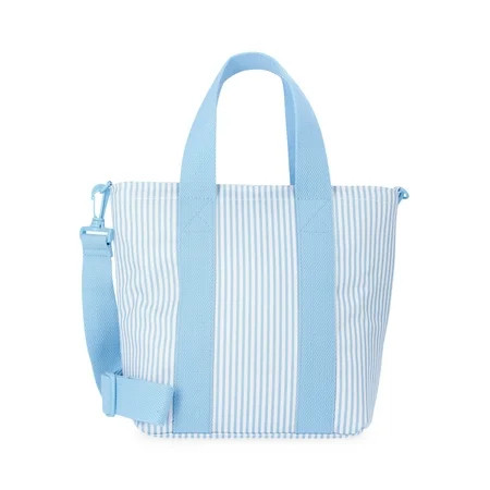 No Boundaries Women's Beach Insulated Mini Tote Bag, Sky Pin Stripe | Walmart (US)