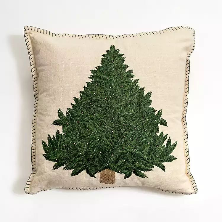 Beaded Christmas Tree Stitch Throw Pillow | Kirkland's Home
