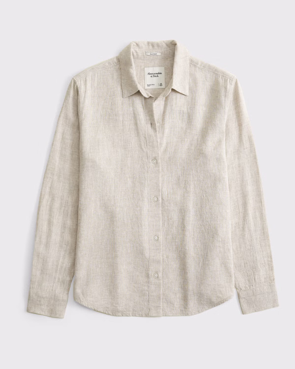 Women's Relaxed Linen-Blend Shirt | Women's Tops | Abercrombie.com | Abercrombie & Fitch (UK)
