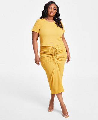 Nina Parker Plus Size Textured Drawstring-Ruched Skirt - Macy's | Macy's