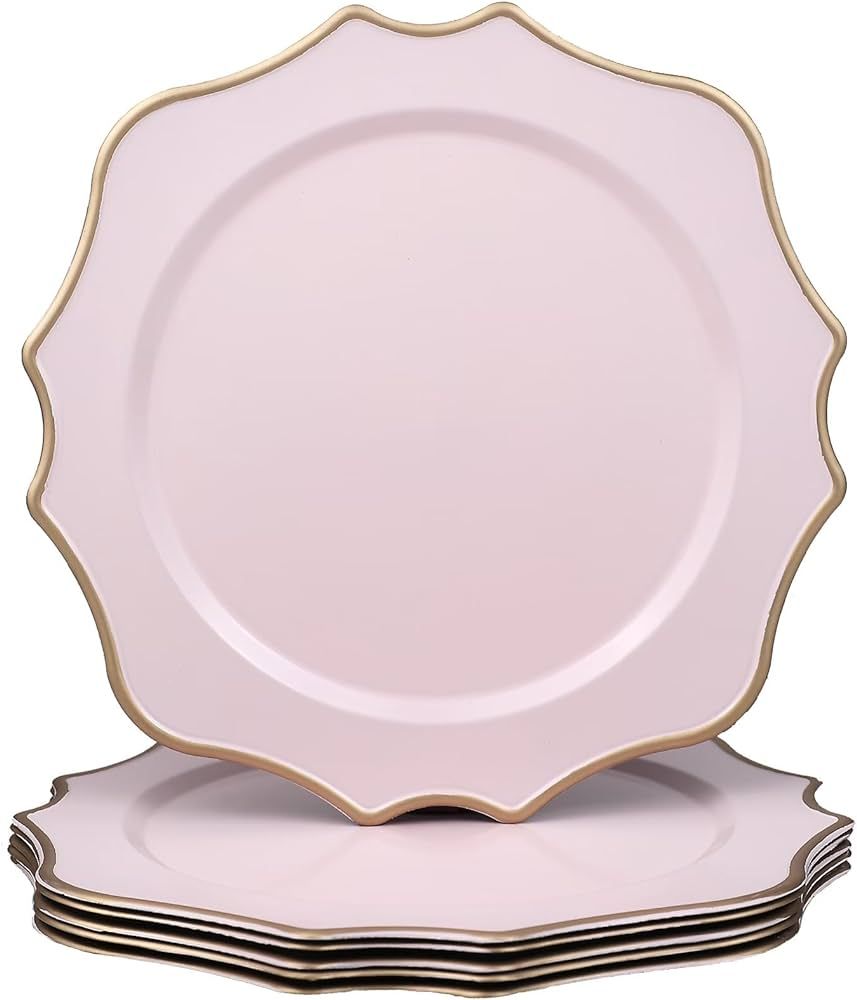 Pink Chargers for Dinner Plates, 13 Inch Scalloped Plastic Decorative Table Charge Service Plates... | Amazon (US)