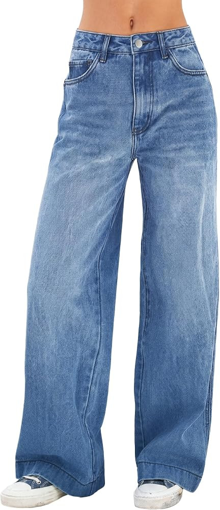 EMMIOL Women's 2026 Wide Leg Jeans Distress High Waist Stretchy Baggy Denim Pants Trousers Clothi... | Amazon (US)