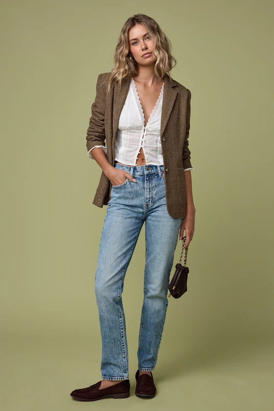 Avielle Brown Wool Tweed Collared Blazer | Lulus