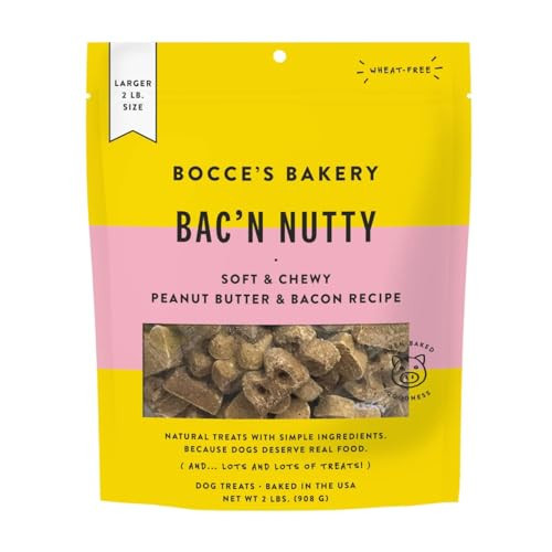 Bocce's Bakery Bac' N Nutty Soft & Chewy Peanut Butter & Bacon Recipe Natural Dog Treats, Wheat-Free, 2 lb (Pack of 1) | Amazon (US)