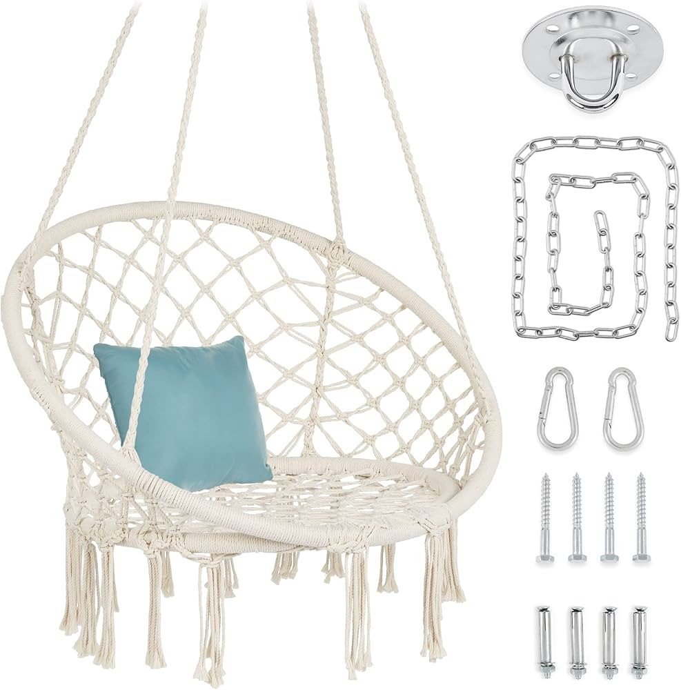 Best Choice Products Macramé Hanging Chair, Handwoven Cotton Hammock Swing for Indoor & Outdoor ... | Amazon (US)