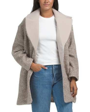 Wool Blend Jacquard Coat, Polyester/Wool | TJ Maxx