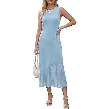 Arach&Cloz Women's Lyocell Blend Ruched Waist Patchwork Hem Summer Business Casual Shift Midi Dre... | Amazon (US)