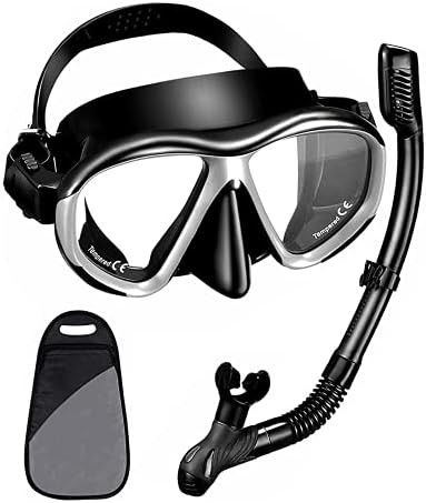 Snorkel Set, Dry Snorkeling Gear Panoramic Wide View Mask with Anti Fog Tempered Glass, Anti Leak... | Amazon (US)