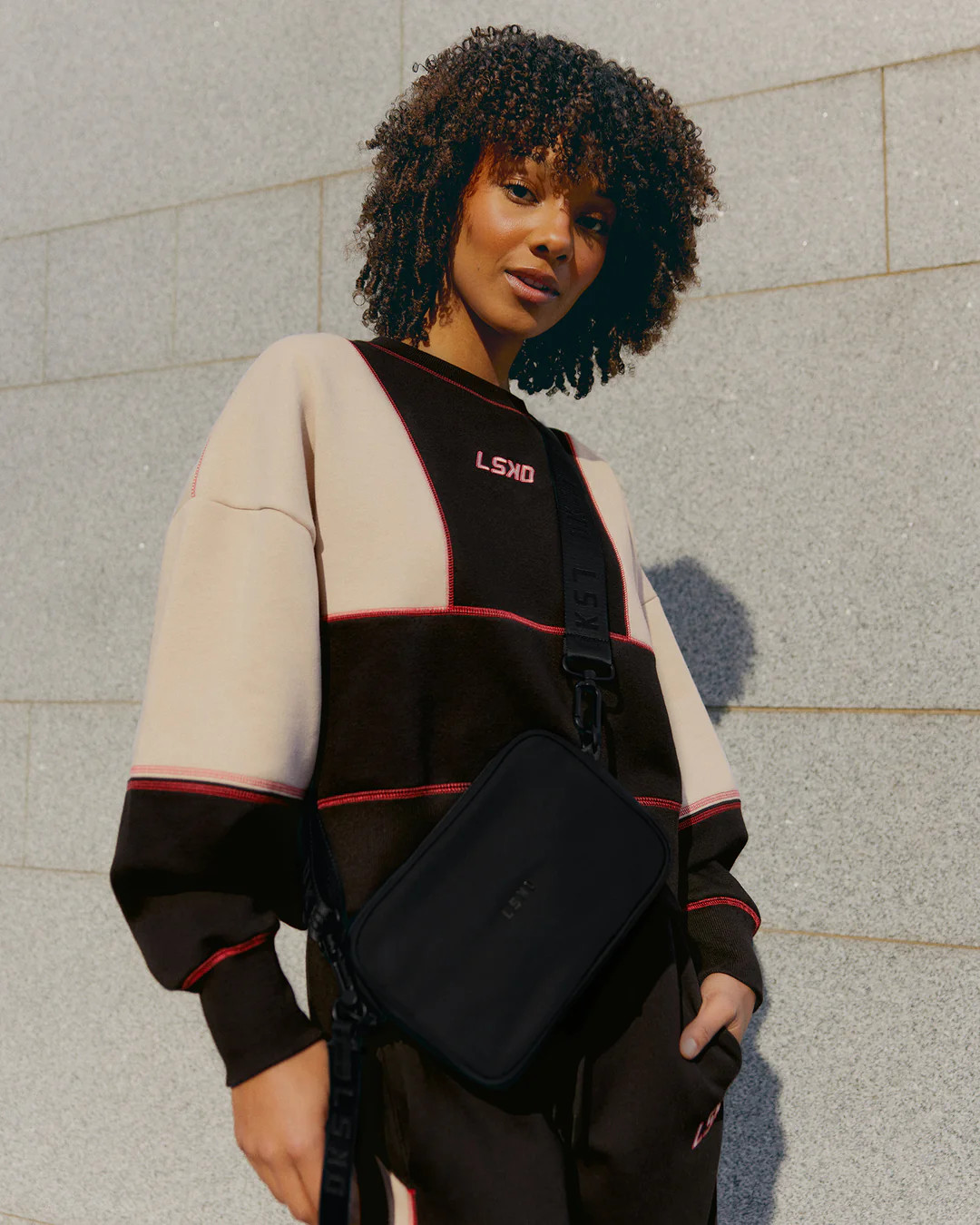 Stitch Up Oversized Fleece Sweater - Black-Shale Beige | LSKD | LSKD