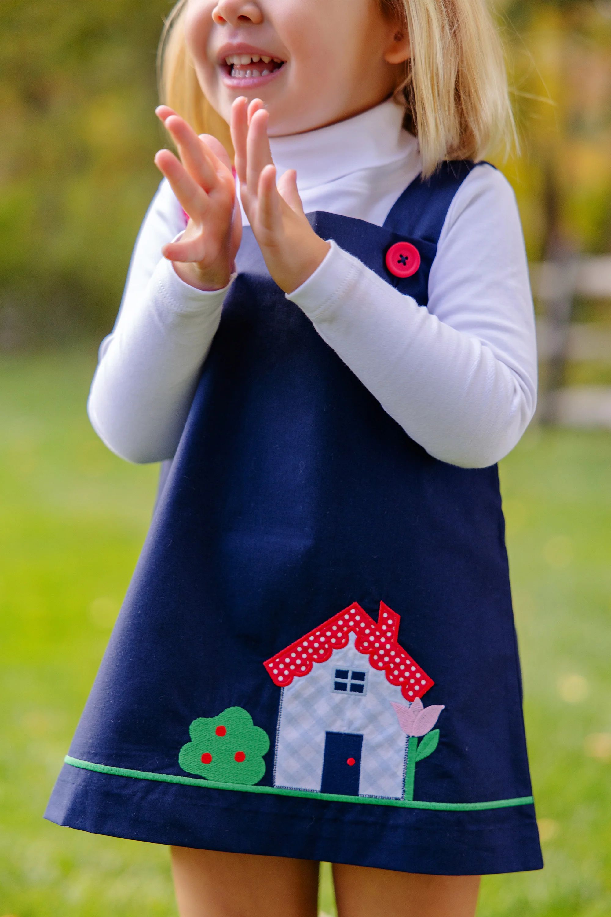 Jillian Jumper Set - Nantucket Navy with House Applique | The Beaufort Bonnet Company