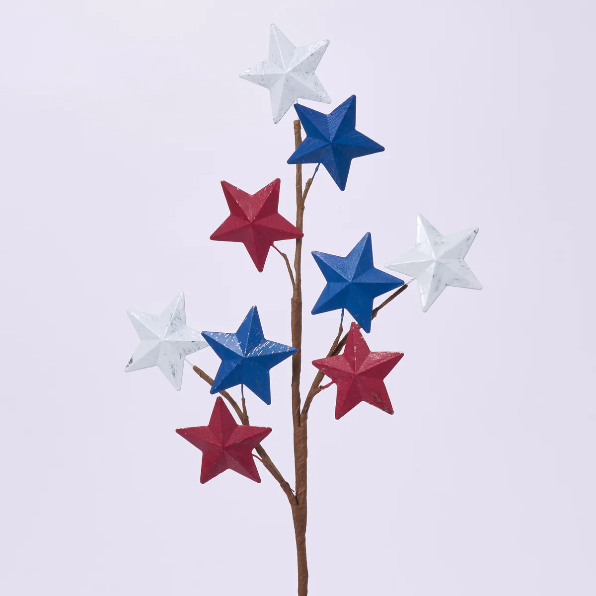 Red, White & Blue Antique Metal Stars Patriotic American Holiday Branch Spray - 28" | Darby Creek Trading