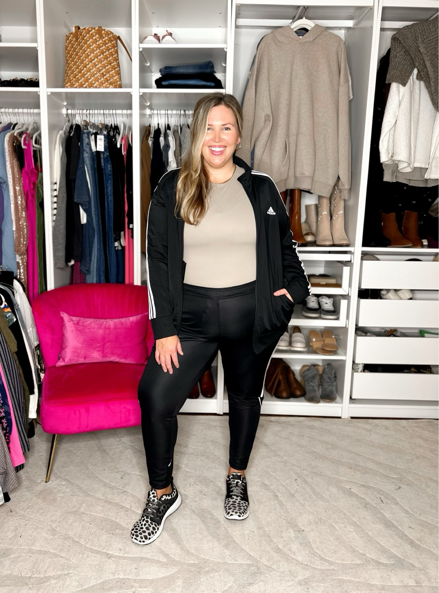 Day 5/5 of Plus Size Athleisure!
OH YES SHE DID 💅 how could I not try this matching set that was trending from my childhood?!!! I love this look so much, especially with the tuckable tee that looks like a bodysuit that isn’t! My only issue is that the joggers and jacket run a bit small and I think ideally I’d love a 3X, but I really love the slim fit of the pant! I’m wearing an XL in the tee and it fits like a 1X usually does on me. Love these Walmart sneakers!#LTKcurves 

#LTKplussize #LTKfitness #LTKmidsize