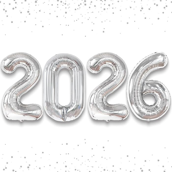 Katchon, Giant Silver 2026 Balloons - 42 Inch | New Year Balloons | 2026 Balloon Numbers | Silver... | Amazon (US)