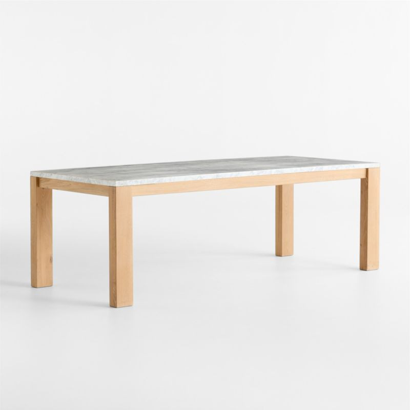 Terra 90" Carrara Marble and Natural White Oak Solid Wood Dining Table | Crate & Barrel