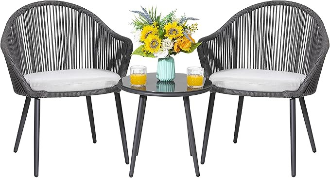 Avestar 3 Piece Woven Rope Patio Furniture Set with Cushions, Patio Conversation Bistro Set All W... | Amazon (US)