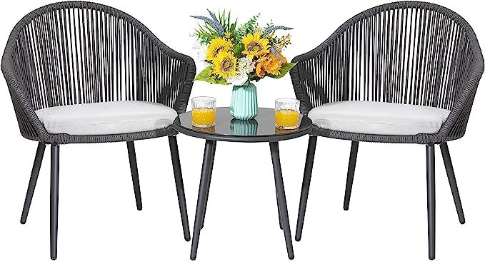 Avestar 3 Piece Woven Rope Patio Furniture Set with Cushions, Patio Conversation Bistro Set All W... | Amazon (US)
