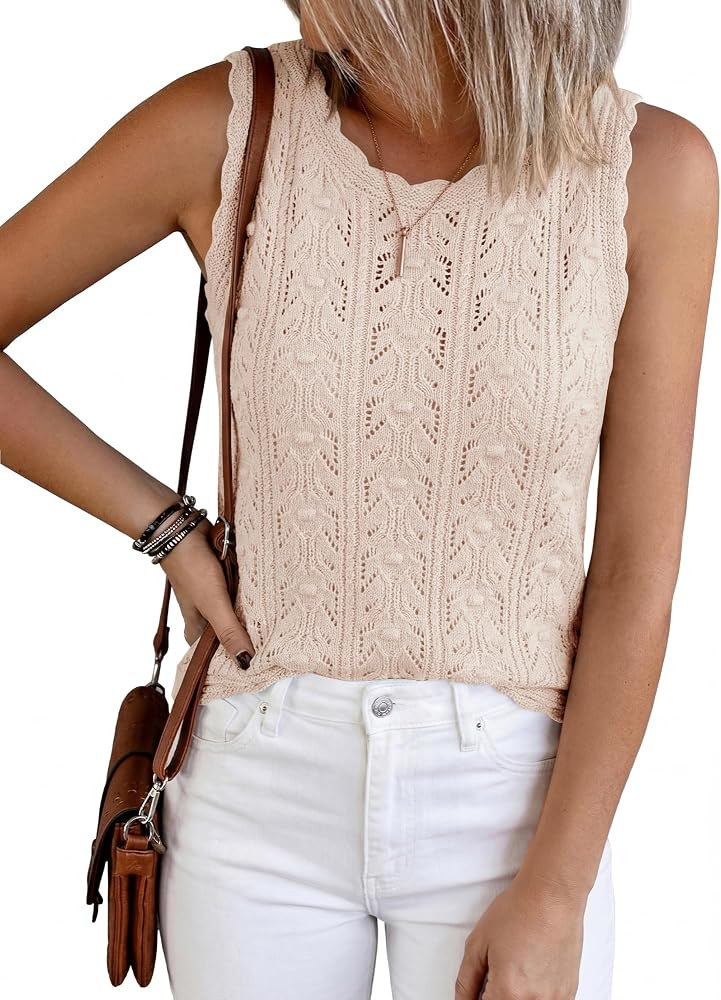 BTFBM Crochet Tank Tops for Women Hollow Out Sleeveless Loose Sweater Vest Top Summer Spring 2026... | Amazon (US)