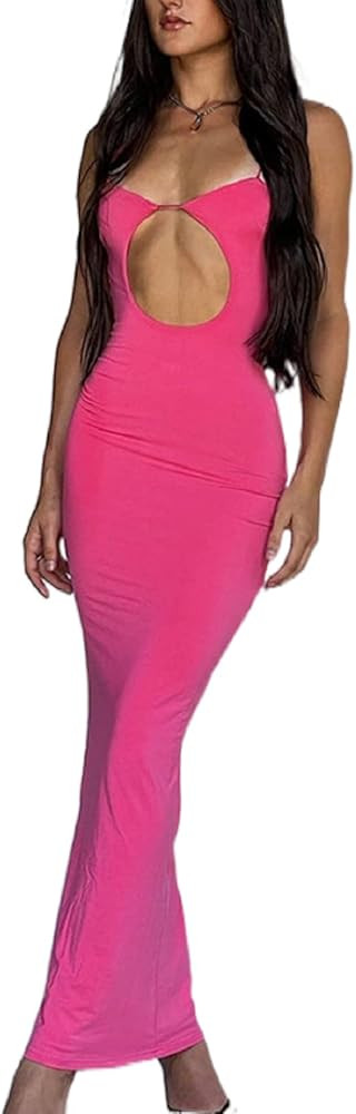 Women Cutout Backless Maxi Dress Sexy Sleeveless Split Cocktail Dresses Bodycon Spaghetti Strap L... | Amazon (US)