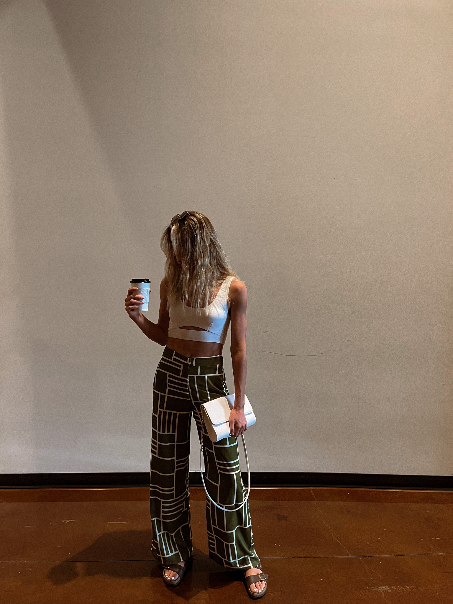 graphic trousers, statement pants, geometric print, green trousers, crop top, bra top, mini top, purse, shoulder bag, pinterest outfit, spring outfit, spring styles, minimal style outfits, birks

#LTKSeasonal #LTKstyletip #LTKU