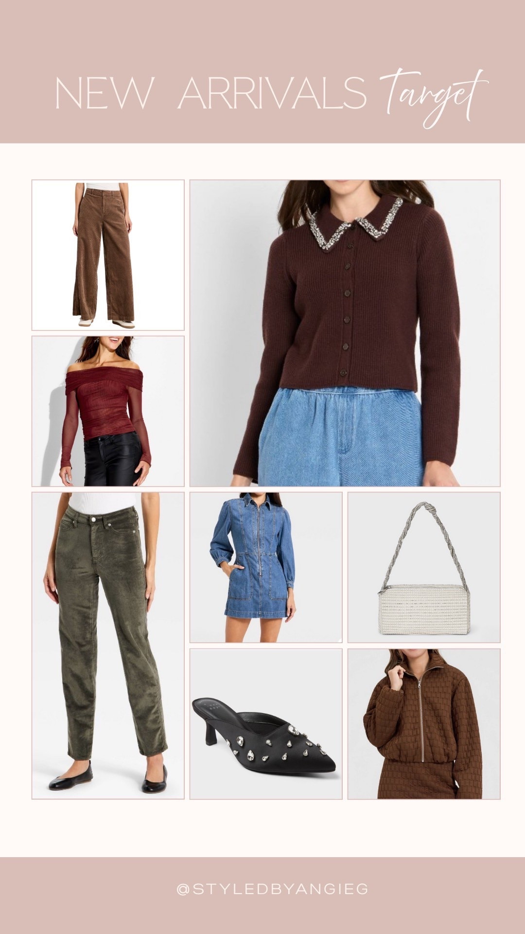 Target has some of the cutest new arrivals for the winter. I love the embellished collar on this sweater and the corduroy and velvet look pants are perfect for the holidays. This bag is gorgeous for a holiday party with this off the shoulder top. 
Holiday outfit inspo, casual party outfit 

#LTKHoliday #LTKPetite #LTKFindsUnder50