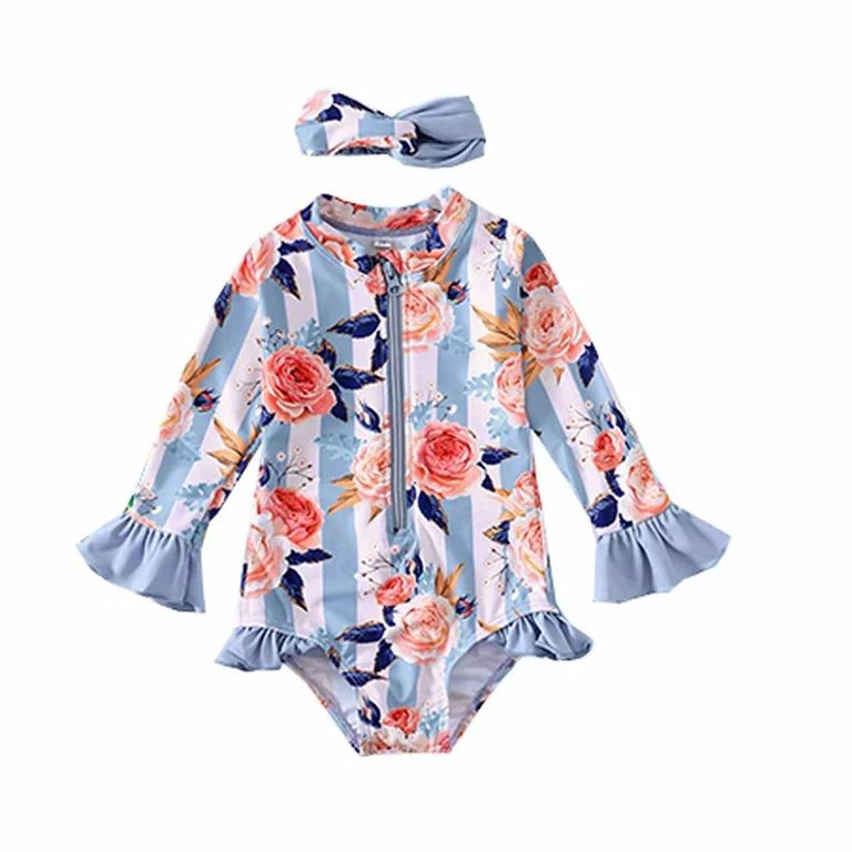 REORIAFEE Push Up One Piece Swimsuit Bathing Suit Toddler Baby Girl's Swimsuit Long Sleeve Flower... | Walmart (US)