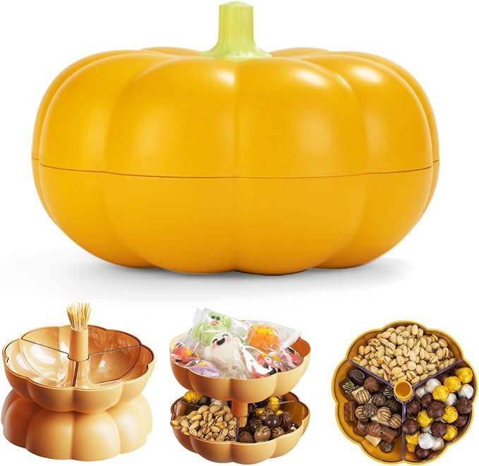 Pumpkin Christmas candy bowl - Divided Serving Tray with lid for Christmas Candy, Treats & Snacks... | Amazon (US)