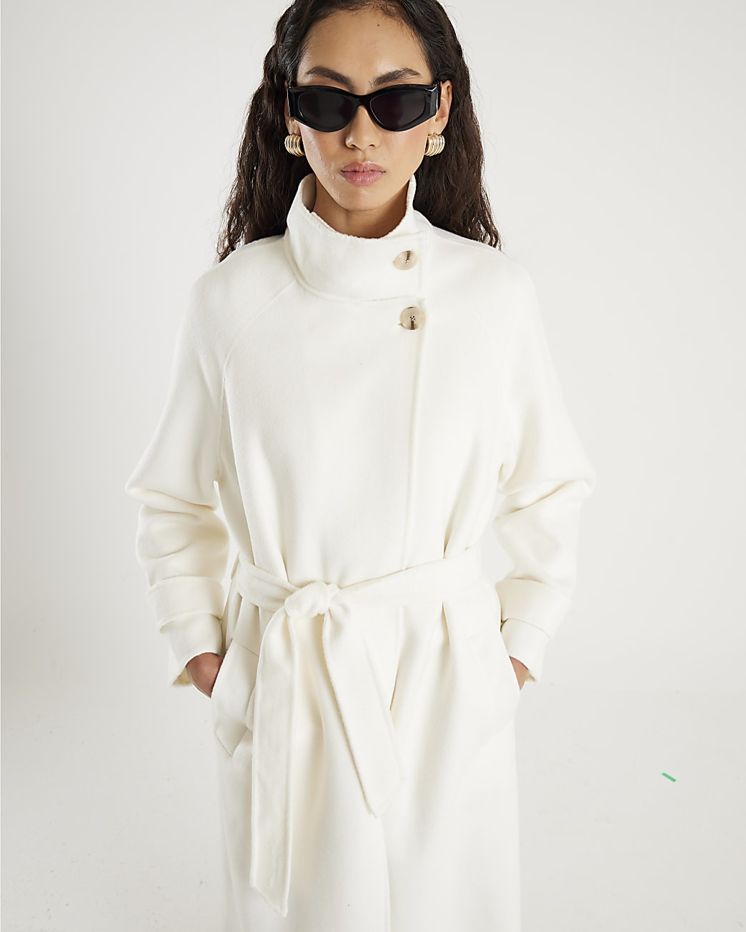 Cream Handmade wool blend Funnel Neck Coat | River Island UK & IE