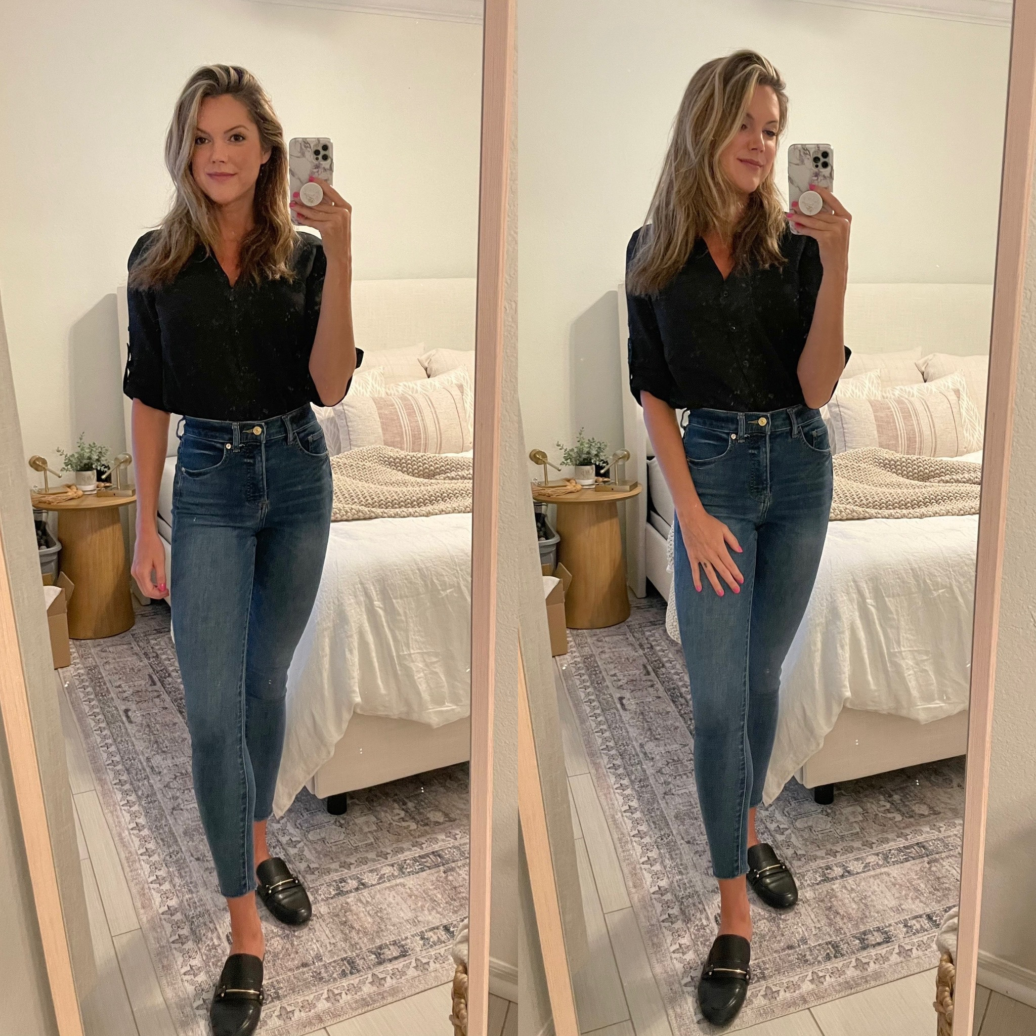 Business casual from Express! I wear this shirt almost weekly to work. So comfy and easy to style. 
Top: Small | Jeans: 0

#LTKworkwear #LTKstyletip #LTKunder50