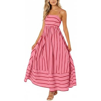 chouyatou Women's Striped Back Smocked Maxi Dress Sexy Spaghetti Strap Cut Out Flowy Swing Long D... | Amazon (US)