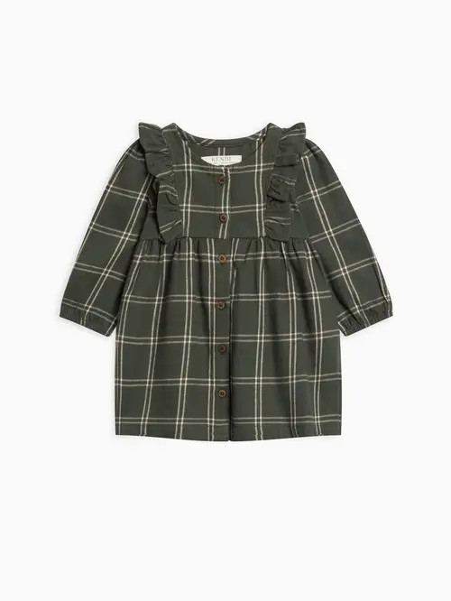 Kendi Rya Flannel Ruffle Dress in Pine Plaid at Nordstrom, Size 3T | Nordstrom