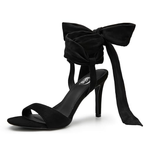 Trary Black Heels, Black Heels for Women, Black Strappy Heels,Lace Up Kitten Heels, 3.5 Inch Stiletto Heels, Wide Width Women Heels,Bow Heels for Women, Open Toe Small Heels,Wrap Heels,Tie up Heels | Amazon (US)