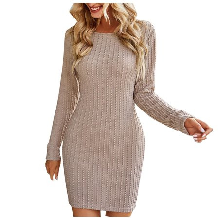 Sun Dresses Women Summer Casual Women Casual Solid Color Tight Hip Wrap Backless Long Sleeve Round-N | Walmart (US)