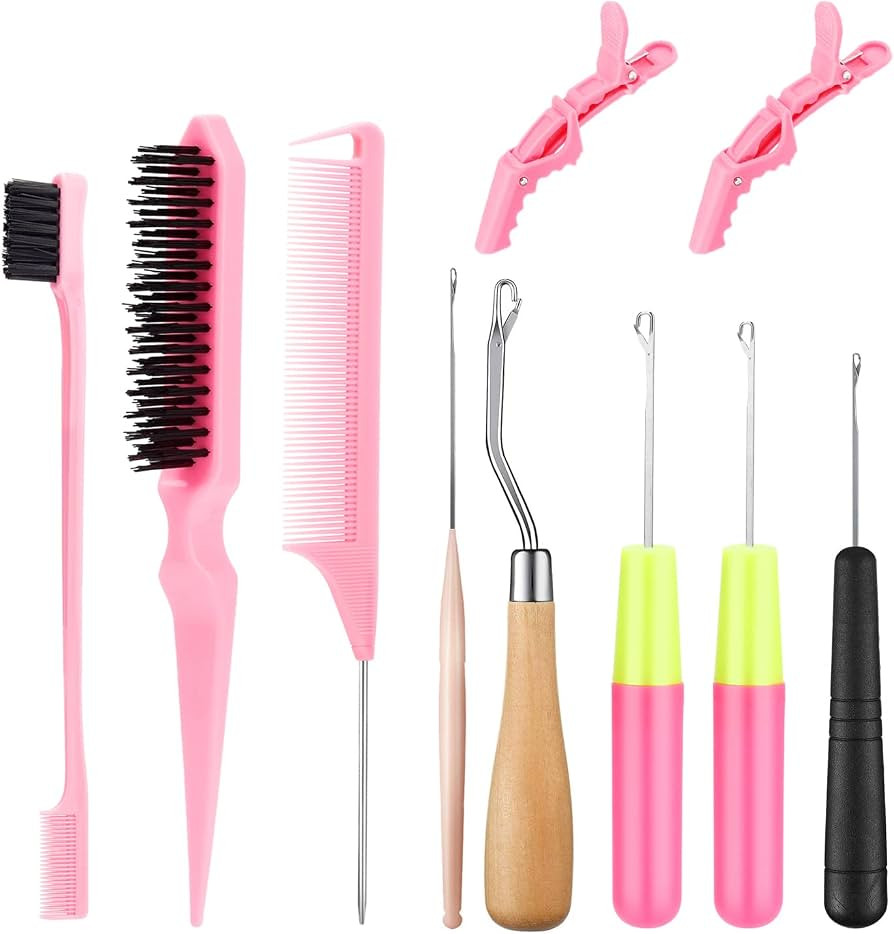 SWEET VIEW Crochet Needles for Hair With Edge Brush, Bristle Brush, Rat Tail Comb, Gator Clips, L... | Amazon (US)