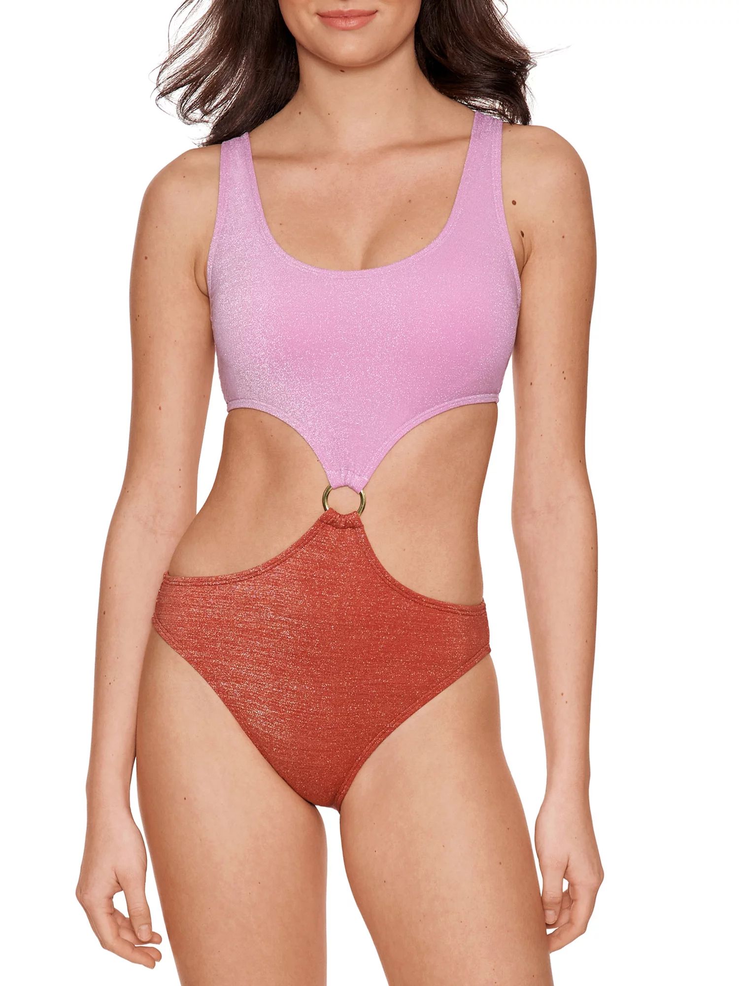 No Boundaries Juniors Lurex Solids Colorblock Monokini One Piece Swimsuit - Walmart.com | Walmart (US)