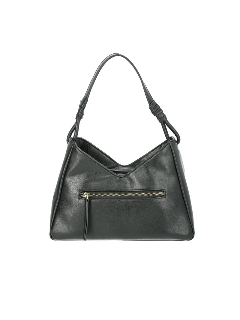 Time and Tru Women's River Faux Leather Small Hobo Shoulder Bag, Black | Walmart (US)