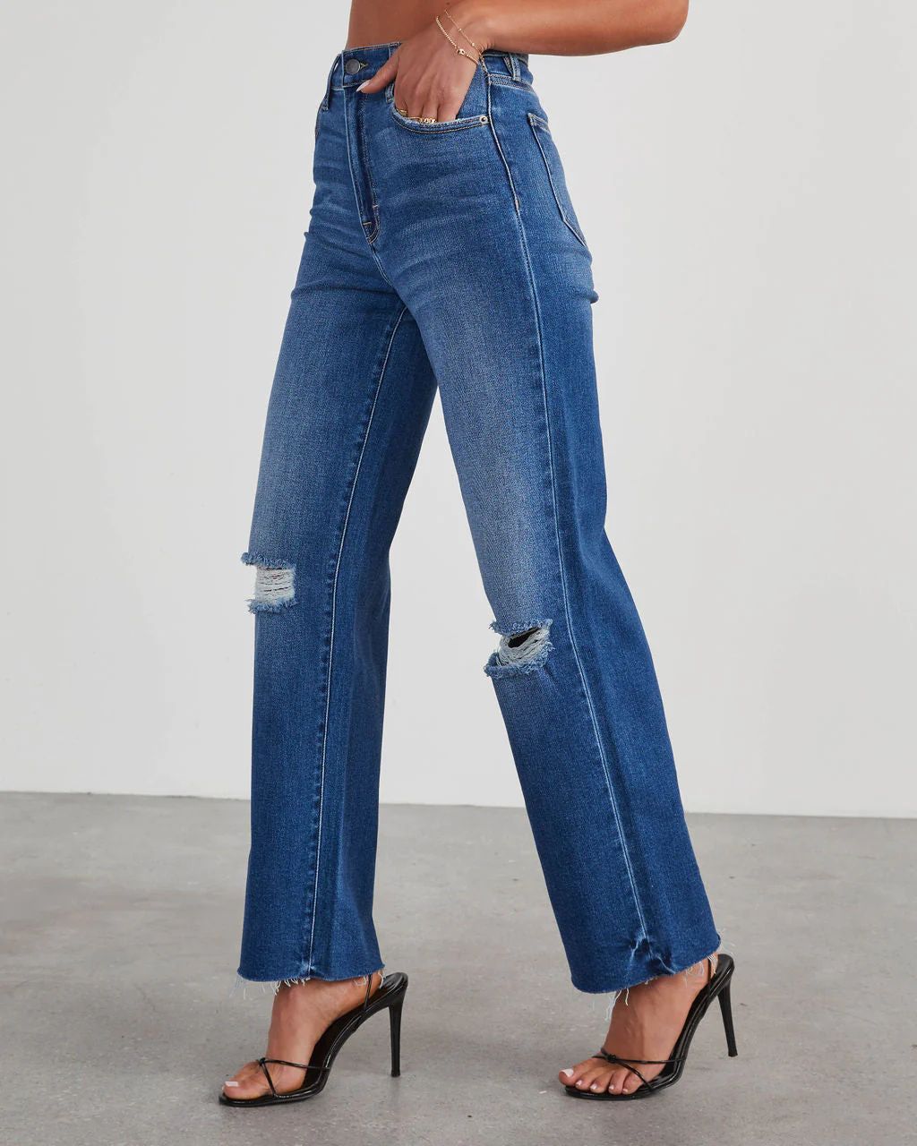 Icon Distressed High Rise Straight Jeans | VICI Collection