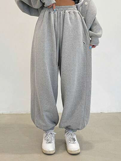 DAZY Women's Thermal Lined Loose Drawstring Baggy Sweatpants,Women Joggers | SHEIN UK | SHEIN