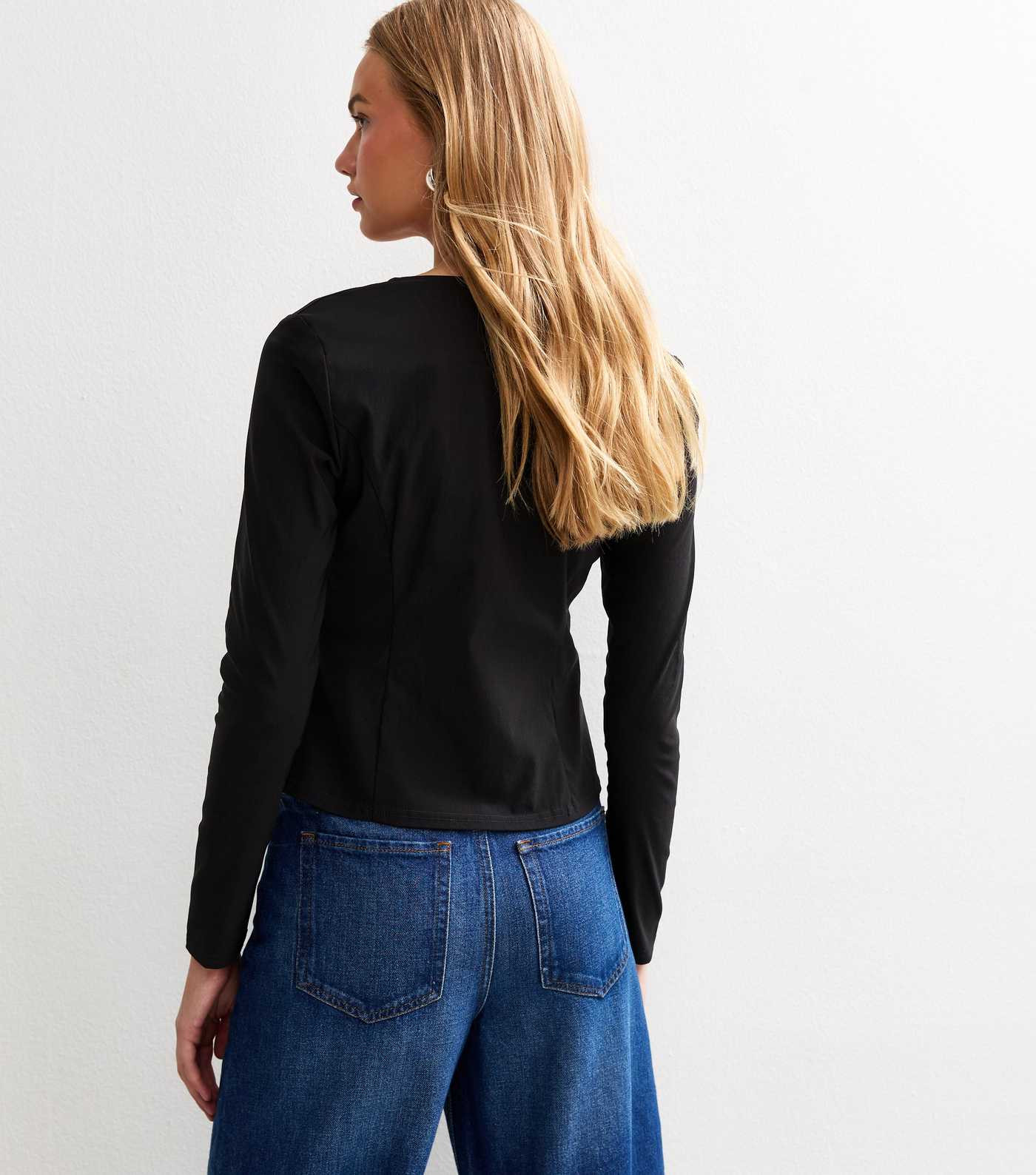Black Square Neck Button Up Long Sleeve Top | New Look | New Look (UK)