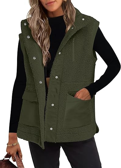 ANRABESS Womens Fuzzy Fleece Vest Sleeveless Casual Warm Button Down Sherpa Jackets Outerwear Wit... | Amazon (US)
