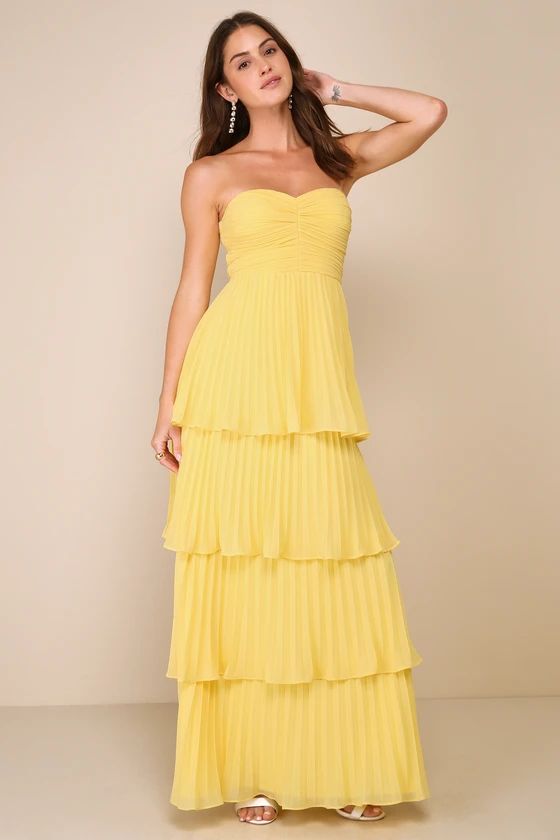 Seriously Sensational Yellow Strapless Tiered Maxi Dress | Lulus