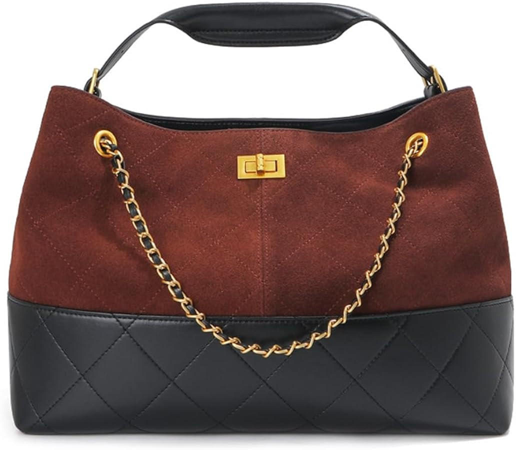 Rejolly Quilted Tote Bag for Women Real Leather Suede Purse Trendy Designer Shoulder Handbag With... | Amazon (US)