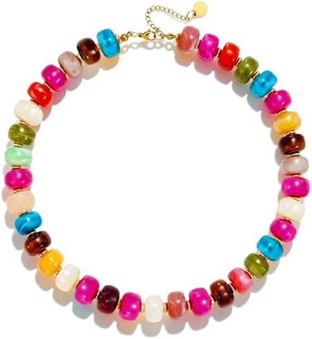 Chunky Colorful Beaded Necklaces for Women Big Bead Boho Choker Necklace Trendy Heart Statement N... | Amazon (US)