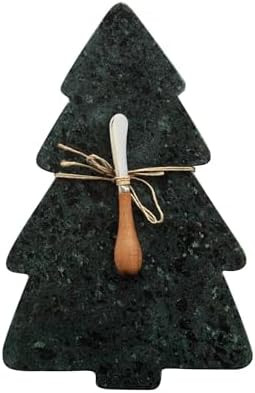 Creative Co-Op Marble Tree Shaped Cheese and Cutting Board with Canape Knife, Green | Amazon (US)