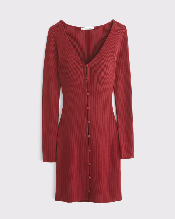 Long-Sleeve Deep-V Mini Sweater Dress | Abercrombie & Fitch (US)
