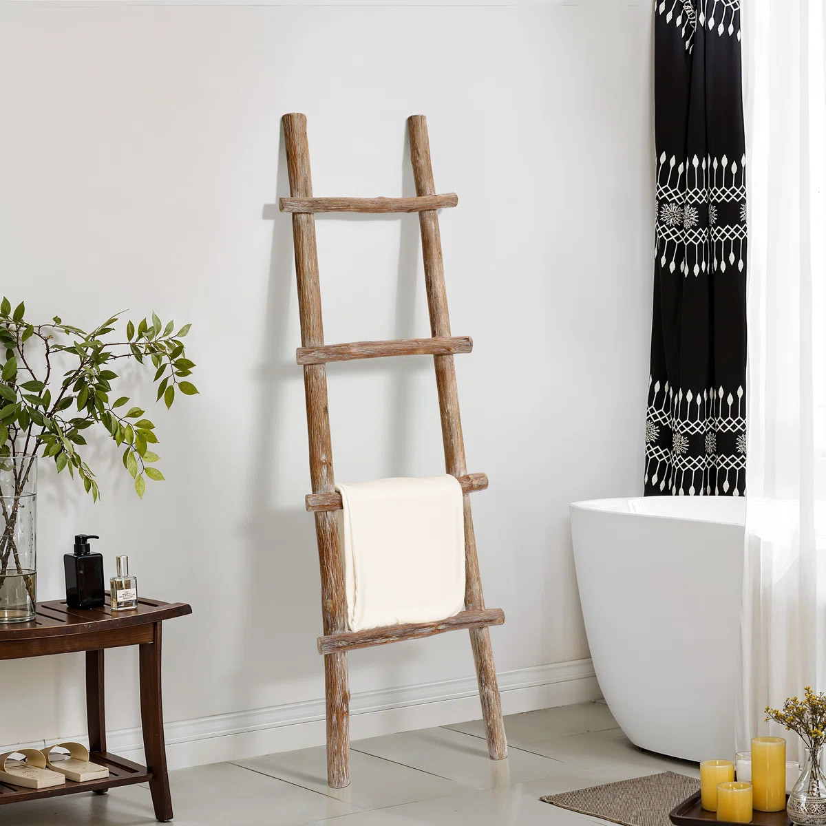Solid Wood Natural 4-Rung 59-Inch Tall Blanket Ladder | Wayfair North America