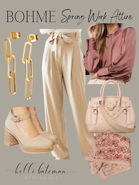 Spring outfit idea from Bohme 
Blouse, flory pants, jewelry x pumps, hand bag, accessories. 


#LTKSeasonal #LTKfit #LTKstyletip